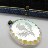 Sterling Silver & Irridescent Cut Scottish Thistle Pendant Vintage c1980