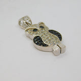 Sterling Silver Black & White Crystal Wise Owl Charm Pendant Modern c1990s