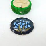 .800 Silver & Porcelain Set Floral Brooch Pin Vintage c1960