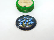 .800 Silver & Porcelain Set Floral Brooch Pin Vintage c1960