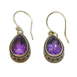 Pair of Sterling Silver Eastern Style Amethyst Peardrop Earrings Vintage c1990's