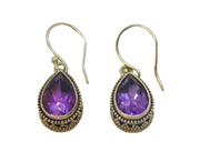 Pair of Sterling Silver Eastern Style Amethyst Peardrop Earrings Vintage c1990's