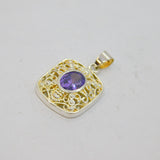 Sterling Silver Faceted Amethyst Eastern Style Charm Pendant Modern c1990s