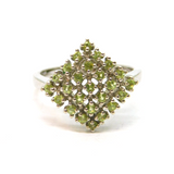 Sterling Silver Multi Peridot Cushion Style Dress Ring Vintage c1990 Size O