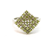Sterling Silver Multi Peridot Cushion Style Dress Ring Vintage c1990 Size O