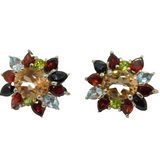 Pair of Sterling Silver Mixed Gemstone Clip & Post Stud Earrings Modern c1990