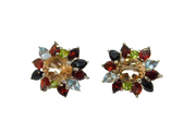 Pair of Sterling Silver Mixed Gemstone Clip & Post Stud Earrings Modern c1990