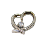 Sterling Silver CZ Set Contemporary Open Heart Charm Pendant Vintage c1970