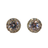 Pair of Sterling Silver Cubic Zirconia Cluster Stud Earrings Vintage c1970