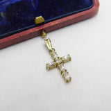 Sterling Silver Gilt Diamond Paste Set Cross Charm Pendant Vintage c1970