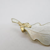 Scandinavian Sterling Silver & White Enamel Oak Leaf Brooch Vintage c1950s
