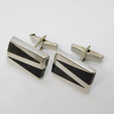 Pair of Sterling Silver Onyx Set Gents Cufflinks Vintage c1970 Mexican