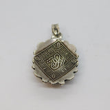 Sterling Silver Rectangular Lapis Lazuli Set Patterned Pendant Vintage c1970