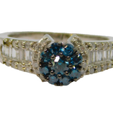 Sterling Silver Blue & White Diamond Dress Ring Vintage c1970 Size O