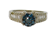 Sterling Silver Blue & White Diamond Dress Ring Vintage c1970 Size O