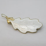 Scandinavian Sterling Silver & White Enamel Oak Leaf Brooch Vintage c1950s