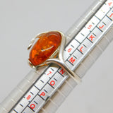 Sterling Silver Baltic Amber & Silver Swirl Dress Ring Vintage c1970 Size M 1/2