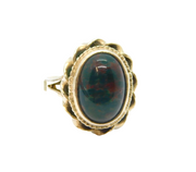 Sterling Silver Cabochon Bloodstone Oval Dress Ring Vintage c1970 Size L 1/2