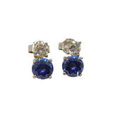 Pair of Sterling Silver Purple & White Crystal Stud Earrings Modern c1990