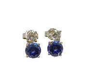 Pair of Sterling Silver Purple & White Crystal Stud Earrings Modern c1990