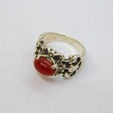 Sterling Silver Cabochon Carnelian Carved Studio Ring Vintage c1970 Size Q 1/2