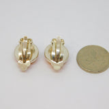 Pair of Sterling Silver Baltic Amber Cabochon Clip On Earrings Vintage c1970