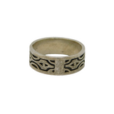 Sterling Silver Oxidised Eastern Pattern Studio Ring Vintage c1970 Size O 1/2