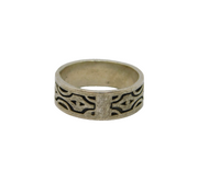 Sterling Silver Oxidised Eastern Pattern Studio Ring Vintage c1970 Size O 1/2