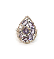 Sterling Silver 7 Amethyst & Spinel Ornate Pear Dress Ring Modern c1990 Size O