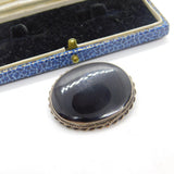 Sterling Silver & Onyx Set Panel Brooch Pin Vintage c1970