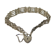 Sterling Silver Gate Link Heart Lock Charm Bracelet Vintage 1980 London