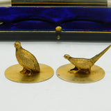 Boxed Set of Sterling Silver Gilt Partridge & Pheasant Menu Holders Antique