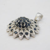 Sterling Silver Natural Sapphire Floral Drop Pendant Vintage c1990s