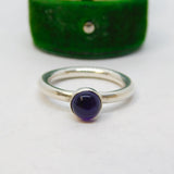 Sterling Silver Amethyst Cabochon Solitaire Ring Vintage c1970 Size N 1/2 UK