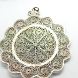 Sterling Silver Large Filigree and Turquoise Shield Charm Pendant Vintage c1970