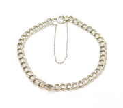 Sterling Silver Double Curb Chain Bracelet With Safety Chain Vintage c1990's
