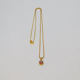 Gold On Sterling Silver 6 Ruby & Diamond Cluster Pendant Necklace Modern c1990s