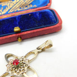 Sterling Silver Ruby Paste Cross Charm Pendant Vintage c1970