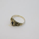 Sterling Silver Enamel Yin & Yan Patterned Ring Vintage c1970 Size O