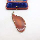 Sterling Silver Mounted Large Red Agate Carnelian Pendant Vintage c1970