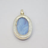 Sterling Silver Cabochon Blue Lace Agate Statement Pendant Modern c1990s