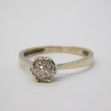 9ct Gold & 0.2ct Brilliant Cut Diamond Floral Cluster Ring Vintage Birmingham