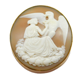 Victorian 9ct Rose Gold Carved Shell Cameo Hebe Feeding Eagle Brooch c1850