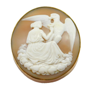Victorian 9ct Rose Gold Carved Shell Cameo Hebe Feeding Eagle Brooch c1850
