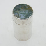 Sterling Silver & Moss Agate Topped Trinket Pot Vintage 1977 Birmingham