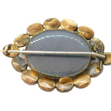 George III 9ct Gold, Carved Hardstone & Banded Agate Mourning Brooch Antique