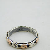 Clogau Welsh Sterling Silver & Rose Gold Leaf Pattern Cariad Band Ring Vintage