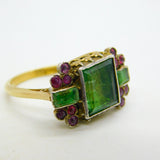 18th Century 18ct Gold, Green Paste, Ruby Mourning Ring Antique c1790