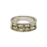 Sterling Silver Two Tier 8 Emerald Cut Spinel Band Ring Modern c1990 Size P