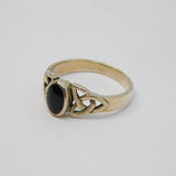 Sterling Silver Black Onyx Agate Celtic Pattern Dress Ring Vintage c1970 Size P